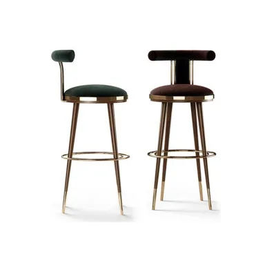 Luxury Modern Bar Stool with T-Shaped Floating Backrest and Caramel Leather or Fabric Finish, High-End Counter Chair