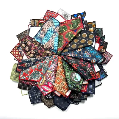 High Quality Most Popular Vintage Men Print Pocket square Ready to Ship Handkerchief Polyester Pocket Squares for Men