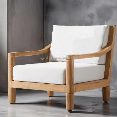 Balcony Design Wood Outdoor Sofa Courtyard Teak Wood Single Ottoman