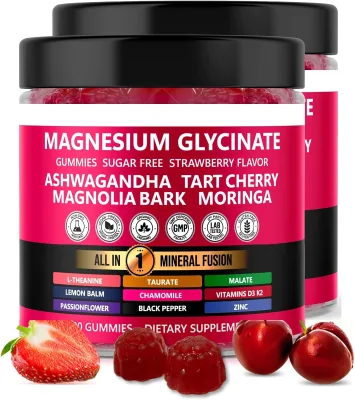 Containers of Magnesium Glycinate Gummies for Kids 1000mg Vitamin D3 10000 Iu K2 Magnesium Glycinate for Sleep