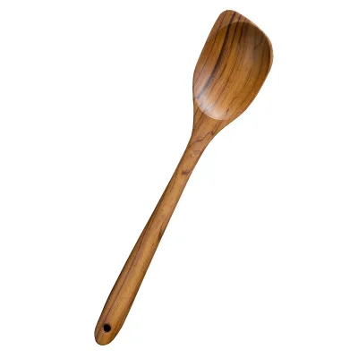 13.5" Left-Handed Corner Wooden Spoon-Angled Thai Teak Cooking Utensil Ergonomic Design Food Safe Nonstick for Handcrafted