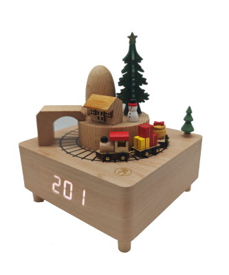 Creative Time-keeping Wooden Music Box Small Train Rotating Music Box Christmas Music Box