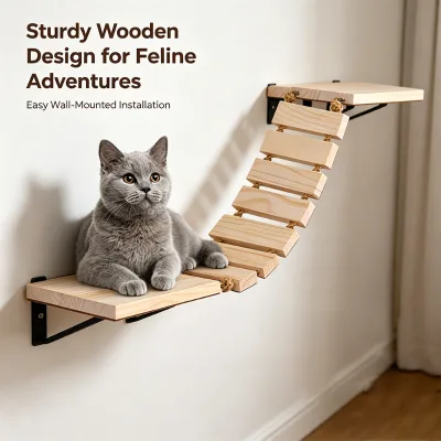 Modular Cat Climbing System Curved Wooden Walkway With Non Slip Surface for Small Apartments Multi Level Play Enrichment