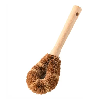 Natural Coconut Brown Non-stick Oil Pot Brush Bamboo Handle Dish Brush