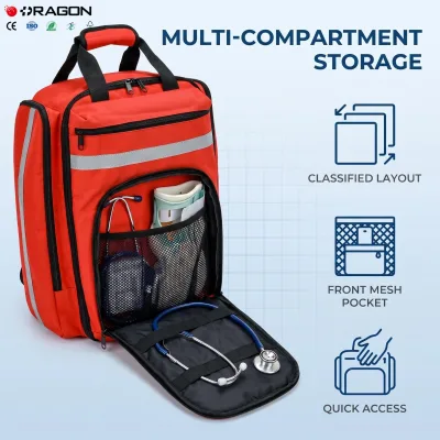 3-in-1 Emergency Medical System Motorbike First Aid Kit with AED Compartment & Medical Instrument Bag for Outdoor Road Rescue