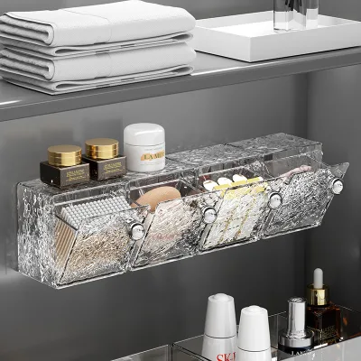 Wall-Mounted Clear Makeup Organizer Bathroom Mirror Cabinet with Perforation-Free Case Rack for Cosmetics & Jewelry Storage