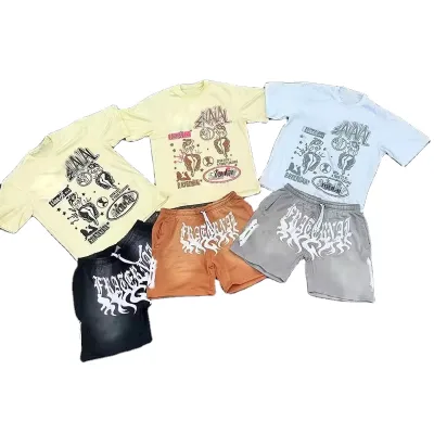 Custom Polyester Cotton Men 2 Pieces Tracksuit Streetwear Dtg Print Sports Shorts T-Shirts Jogging Suits Basketball Set for Men