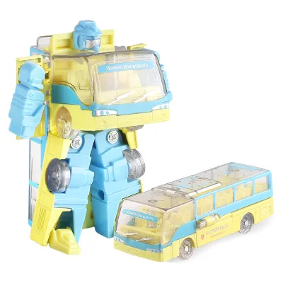 Kids Toddlers Gift Die Cast Mini Bus Vehicle Deformation Robot Bus Toy Transform Alloy School Bus