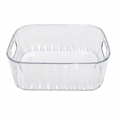 GREENSIDE Transparent PET Minimalist Square Storage Box with Handle for Household Cabinet Desktop Sundries Organization