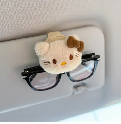 Kitty Car-mounted Sunglasses Holder Pu Leather Magnetic Absorption Cute High-end Women Black JY