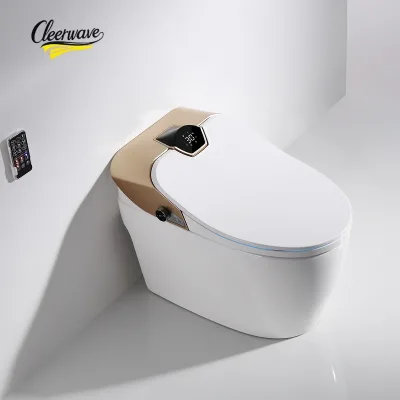 Hotel Sanitary Ware Square Hidden S-trap Ceramic Smart Bidet Toilet Bowl Auto Flushing Remote Included White Gold Modern Design