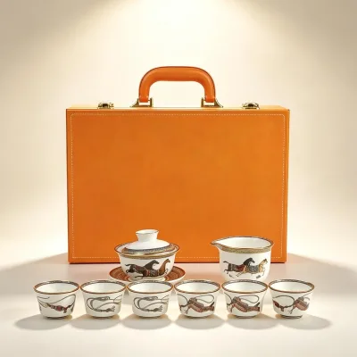 Luxury 8-Piece Kung Fu Tea Set Modern Design Durable Eco-Friendly Bone China Tea Cup Fair Cup Lid Bowl Gift Box Business Gift
