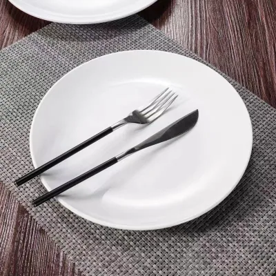 White Round Bone China Household Plate Durable Steak Plate Tableware