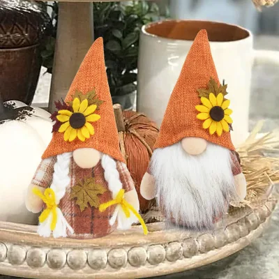 2026 Harvest Tiered Tray Decor Plush Scandinavian Autumn Tomte Small Fall Gnome Thanksgiving Decoration