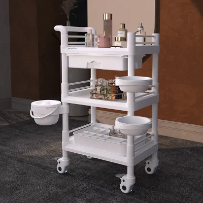 JRY Factory Wholesale ABS White SPA Spa Trolley 3 Layer Beauty Salon Salon Trolley with Bowl Universal Wheel