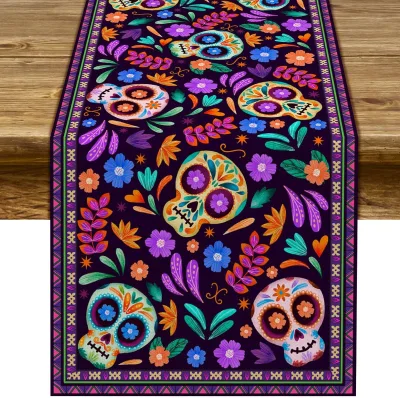 Halloween Linen Table Runner Branches Fall Kitchen Dining Table Decor Death Festival Tablecloth for Outdoor Home Party
