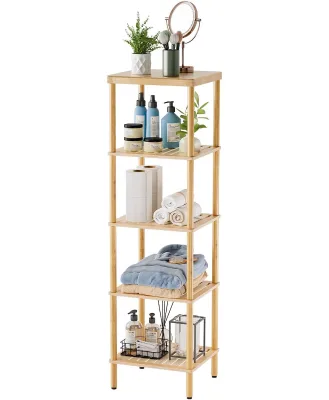 5-Tier Bamboo Bathroom Shelf Freestanding Wooden Storage Rack Living Room Shelves Bookshelf