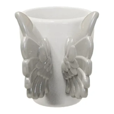 Wholesale Hand Crafted High Quality Wedding Present Gift Glazed White Grey Ceramic Drinking Water Cups Porcelain Angel wings Mug