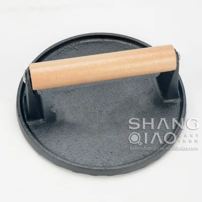 7" 17 cm Round Pre-seasoned Cast Iron Steak Press Burger Press Bacon Heavy Duty Patty Maker Burger Meat Press Mold Wood Handle