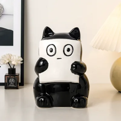 Funny Reading newspaper Cat Tissue holder &Dispenser,Home Decor Ceramic Napkin Holder Tissue box holder Custom