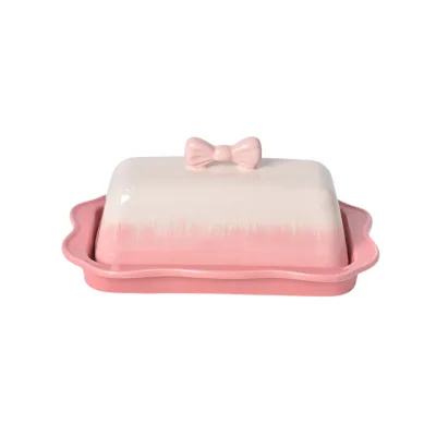 Wholesale Eco-Friendly Cute Bow-Shaped Ceramic Butter Can and Western Butter Plates Creative Gift Tableware Covering