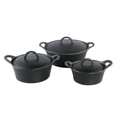Black Cast Iron Look Non Stick Ceramic Casserole Pot Trays Stoneware Rectangular Round Lidded Baking Dish