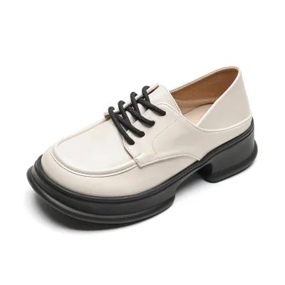 Square Toe Thick Sole Soft Comfortable Lace up White Color Daily Classic Microfiber Women Dress Shoes Oxfords