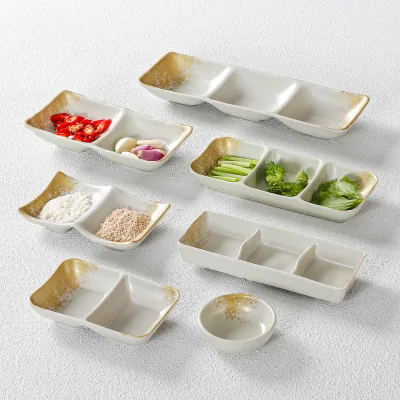 Japanese Sauce Small Dish Fish Dish 3 Compartment Rectangle Soy Sauce Dish for Sushi