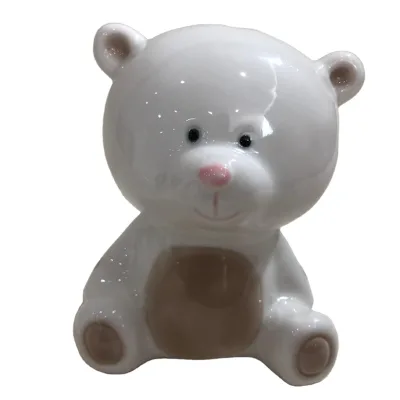 Hand Painted Child to Cherish Ceramic Teddy Bear Piggy Bank, White