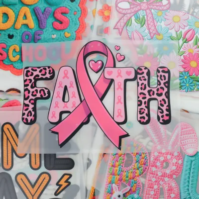 China Supplier Mental Health Faith Faux Floral Dtf Transfer Sticker Fight Breast Cancer Bible Jesus Dtf Transfer For T Shirts