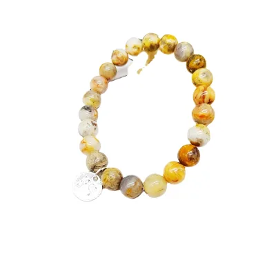 Turquoise Beaded Bracelet Simple Fashion Pull-Type Elastic Natural Stone Bracelet Gold Plated for Gift