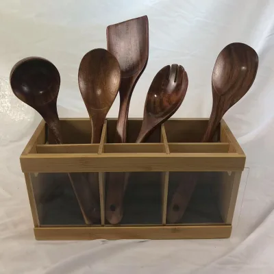 Accessoires De Cuisine OEM Wooden Cooking Utensils Instrumentos Cucharones Baterias De Cocina Spurtle Spoon Set 7-Piece