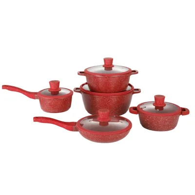 12pcs Marble Coating Silicone Lid Induction Ready Aluminum Cookware Set Classic Durable Eco-Friendly Marmite Antiadhésive