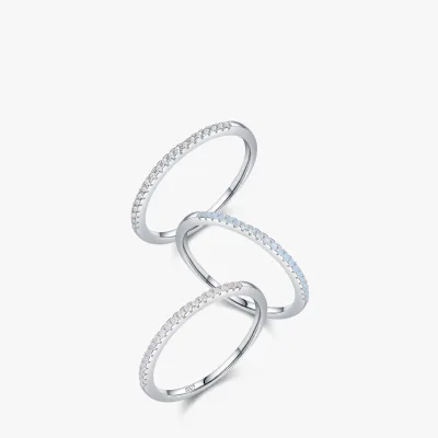 Hot Sale 925 Sterling Silver 1mm CZ Tiny Blue Pink Zircon Thin Finger Ring for Women Wholesale