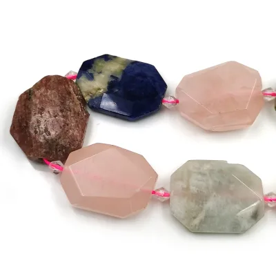 High Quality Natural Gemstone Faceted Freeform Big Irregular Stone Beads Loose Strand Real Rose Quartz Jasper for Jewelry Making
