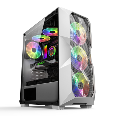 New White ATX Gaming PC case with Mesh Front Panel