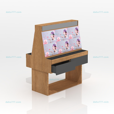 Wooden Display Counter: Light Wood Finish, with Display Area & Drawer. Ideal for Showcasing Cosmetics/jewelry