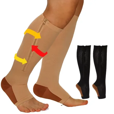 Mens Women Ankle Support Infused Circulation Graduated Stockings Thigh 15-20mmhg Black Zipper Copper Compression Socks