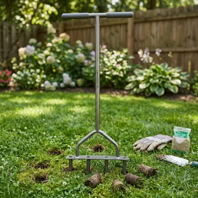 Steel Construction 37 Inch Lawn Spike Aerator Grass Sod Lawn Care Spike Tool Manual Dethatching and Soil Aerating Tool