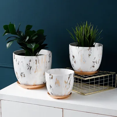 home Ceramic flower pot marble marbling artistic flower pot modern simple Nordic style ins style