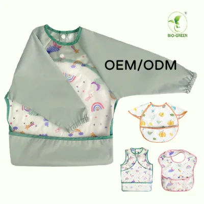 Baby Weaning Smock Bib Waterproof Washable Anti-Wear Clothes Long Sleeve Apron Baby Self Feeding Bib