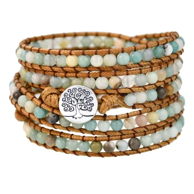 Handmade Adjustable 6mm  Stone Bracelet Unisex Ethnic Style Tree of Life Bangle New Design Travel Gift for Women