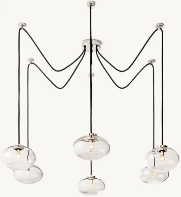 Multi Light Spider Pendant Chandelier, Clear Elliptical Glass Shade Flexible Wire Ceiling Hanging Lamp