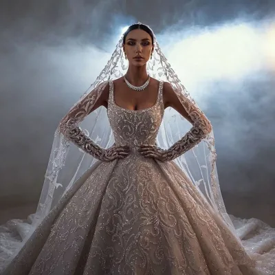 Wedding Dress Bridal Gown Heavy Industry Bead Crystal Decoration Spaghetti Strap Ball Gown Luxurious Lace Embroidery