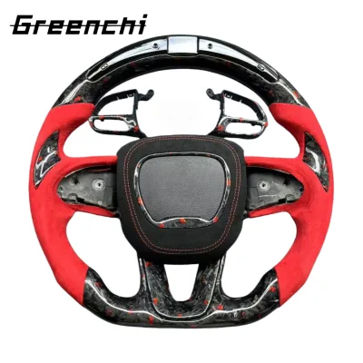 Customized Racing Carbon Fiber Steering Wheel for Dodge Charger Challenger Hellcat SRT RT Napa Leather Sport Design