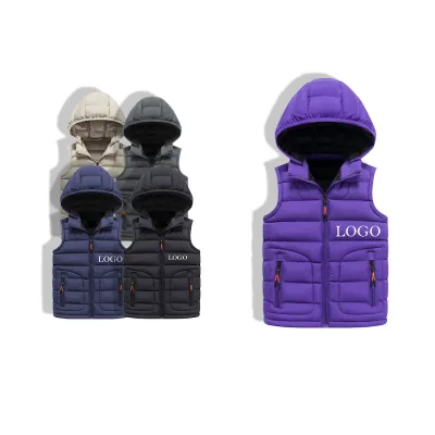Custom Logo Children VestJackets Puffer Cheap Long Sleeve Solid Color Thick Warm Children's Coat Cotton Winter Coats Boys  5563
