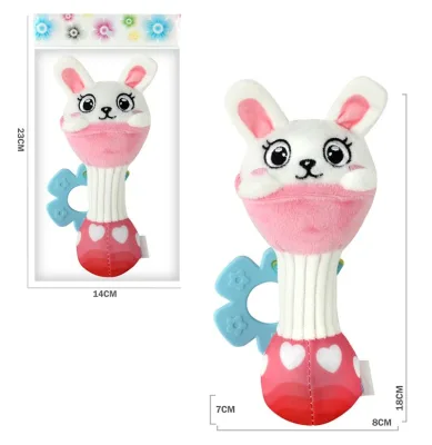 Baby Gifts Soft Toy Plastic Stuffed Animal Rattle with Cotton Plush Handheld Teether for Infants