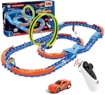 Infrared Race Car Track Set Assembled Car Track Toys with Building Kits High Speed Glow Slot Car with 360 Loop Crossing Tracks