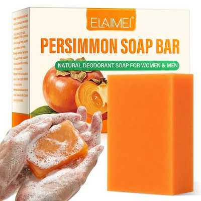 ELAIMEI 100g Body Odor Control Persimmon Soap Bar with Shea Butter Deep Cleansing Moisturizing Whitening Natural Deodorant Soap