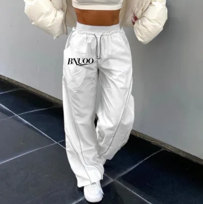 New Arrival Custom High-Waisted Drawstring Elastic Waist Loose Fit Cargo Pants Wide Leg Y2K Streetwear Track Pants